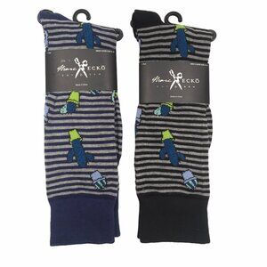 Marc Ecko Socks 2 Pairs New Men Dress Casual Novelty Crew Cactus Navy Blue Black